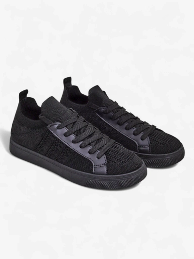 Sneakers pour femmes Livia Nero - baskets noires en tissu et cuir écologique à semelle plate