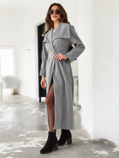 Royalfashion Manteau maxi pour femmes avec ceinture
