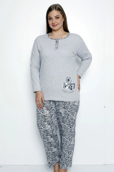 Pyjama en coton pour femme de Royalfashion en deux pièces avec des fleurs GRANDE TAILLE