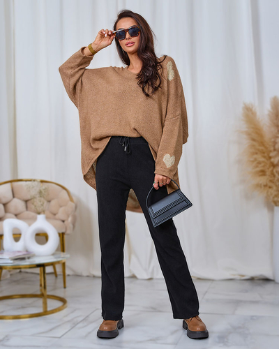 Royalfashion Pantalon femme en velours côtelé noir