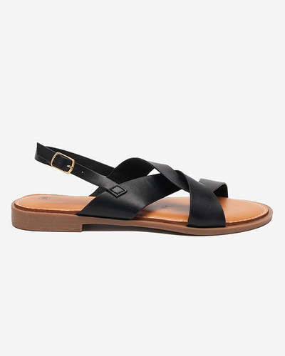 Sandales noires à talons plats pour femmes Yojto- Footwear