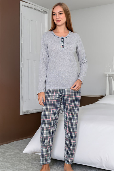 Pyjama en coton pour femmes de Royalfashion avec pantalon à carreaux