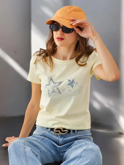Royalfashion T-shirt en coton pour femmes ÉTOILES