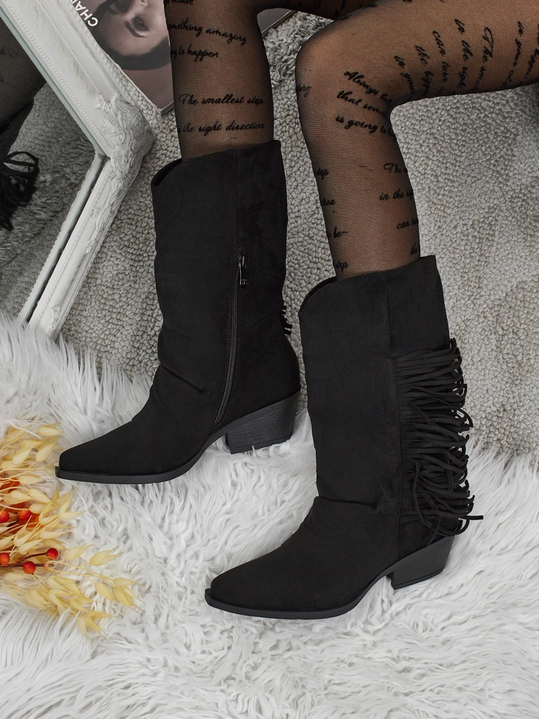 Bottines cow-boy à talons avec franges Selva