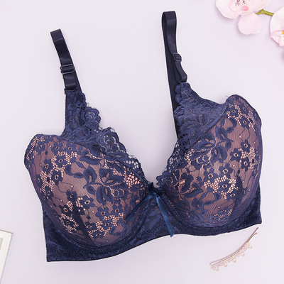 Soutien-gorge rose avec dentelle bleu marine - Sous-vêtements