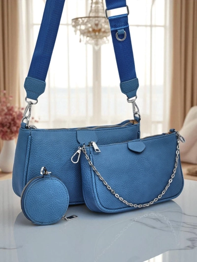 Sac à main multifonctionnel pour femmes Kallisté en cuir écologique bleu, 3 en 1, style italien