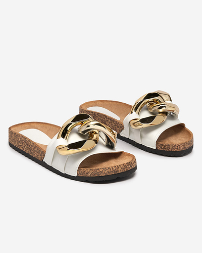 Sandales pour femmes Athenis Bianco Royalfashion – cuir écologique, chaîne dorée