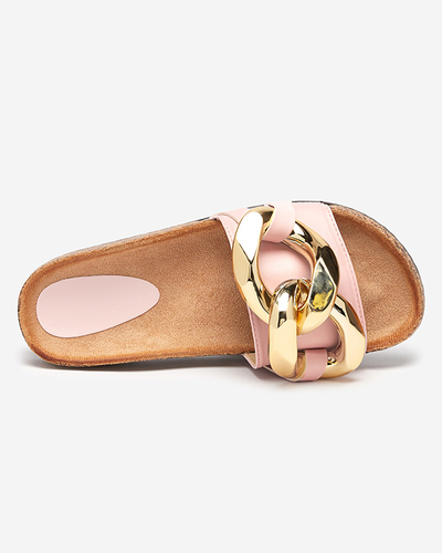 Claquettes pour femmes Atalanta Royalfashion avec chaîne – rose clair cuir écologique