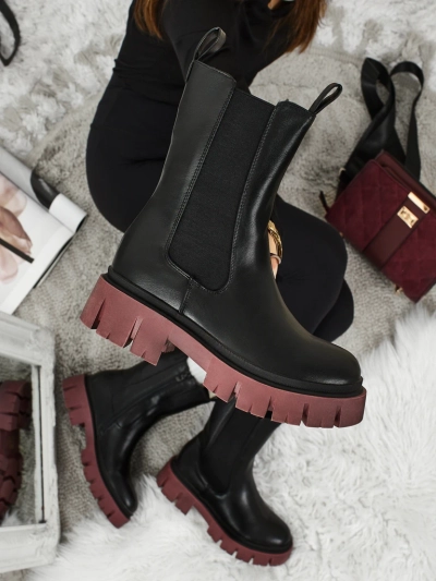 Bottines montantes pour femmes en cuir écologique avec semelle colorée Dorvella