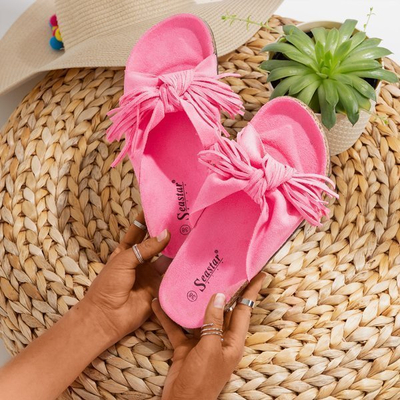 OUTLET Pantoufles à franges Amassa rose fluo pour femme - Chaussures