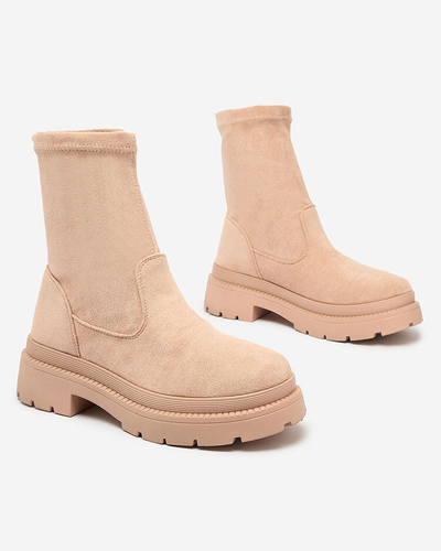 Royalfashion Bottes en suédine écologique pour femmes en beige Classy Girl