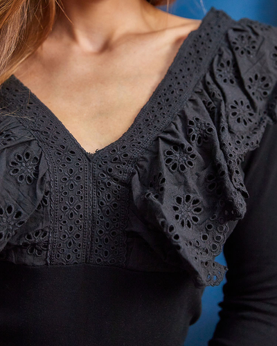 Royalfashion Chemisier femme noir avec dentelle