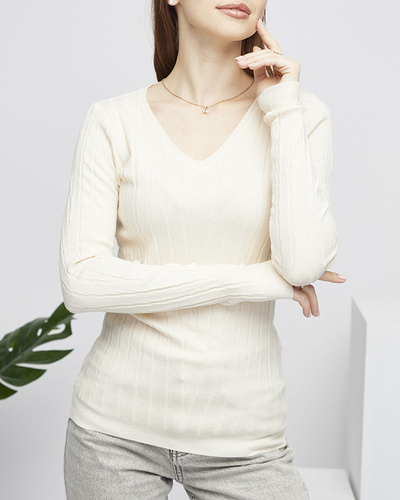 Pull col V beige femme - Vêtements