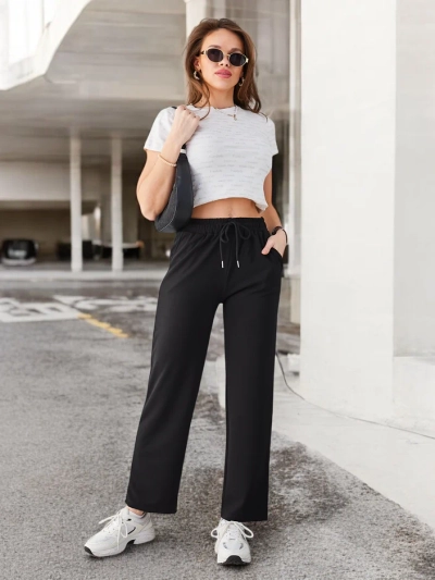 Royalfashion Pantalon simple pour femmes avec un lien