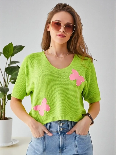 Royalfashion Pull court en coton pour femmes avec des papillons