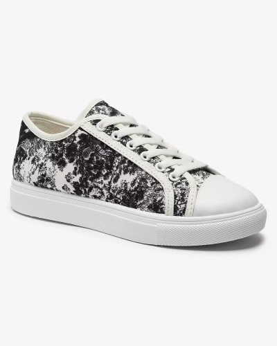 Tennis pour femmes noires et blanches avec imprimé Denoll- Footwear