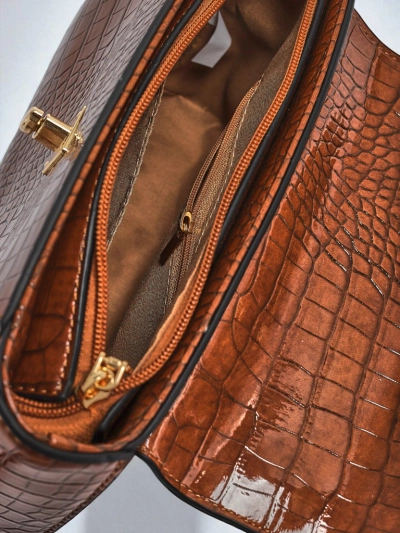 Sac à main pour femmes Callisto en cuir écologique suédé et crocodile marron foncé