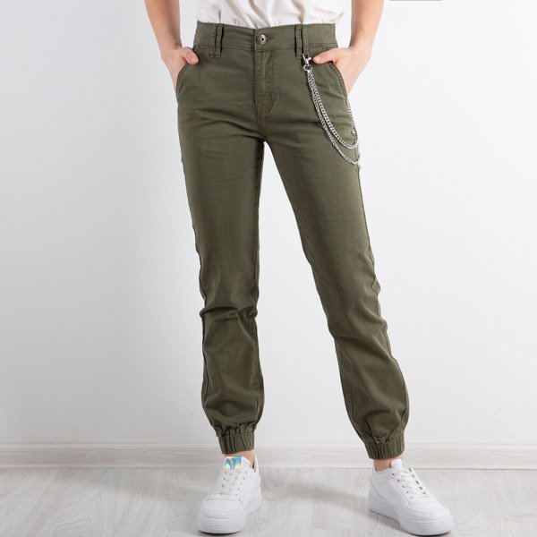 Pantalon cargo vert pour femme avec chaîne - Pantalon 1