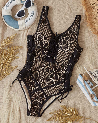 Maillot de bain une pièce en dentelle pour femme noir - sous-vêtements