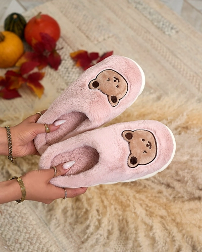 Royalfashion Pantoufles violettes en fourrure pour femme avec ours en peluche Hettres
