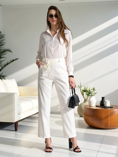 Royalfashion Pantalon droit en viscose pour femmes avec fleur