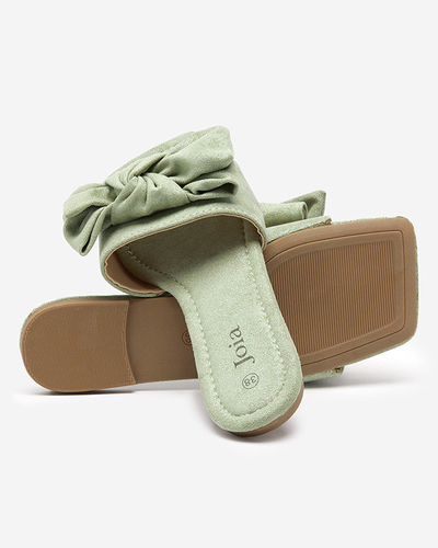 Chaussons femme verts avec nœud textile Kelisso - Footwear