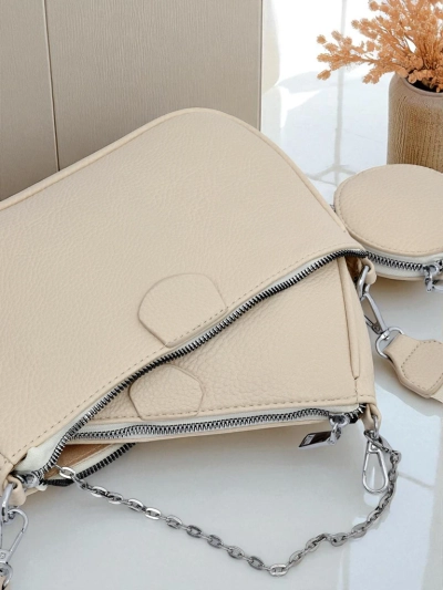 Sac à main en cuir pour femmes Perseida Multi Beige avec chaîne et pochette