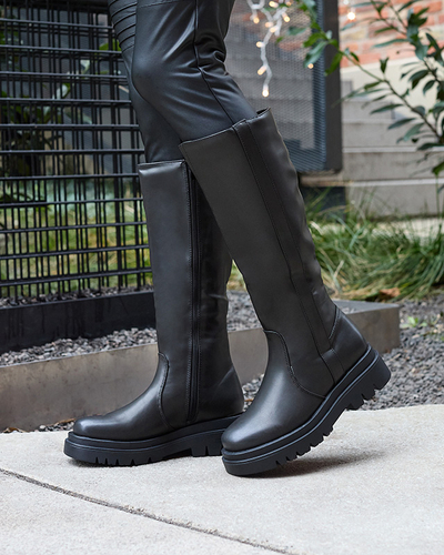 Bottes noires pour femmes en cuir écologique Roterika - Chaussures