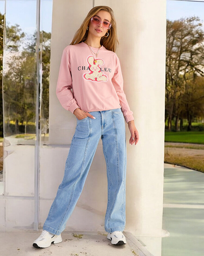 Royalfashion Sweat-shirt en coton à imprimé fin pour femme