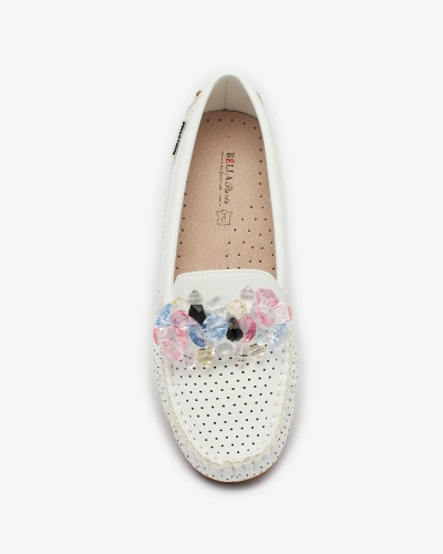 Royalfashion Mocassins blancs ajourés pour femme avec cristaux décoratifs Cizzas
