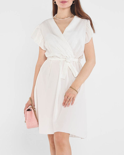 Mini robe blanche et écrue pour femme avec une cravate - Vêtements