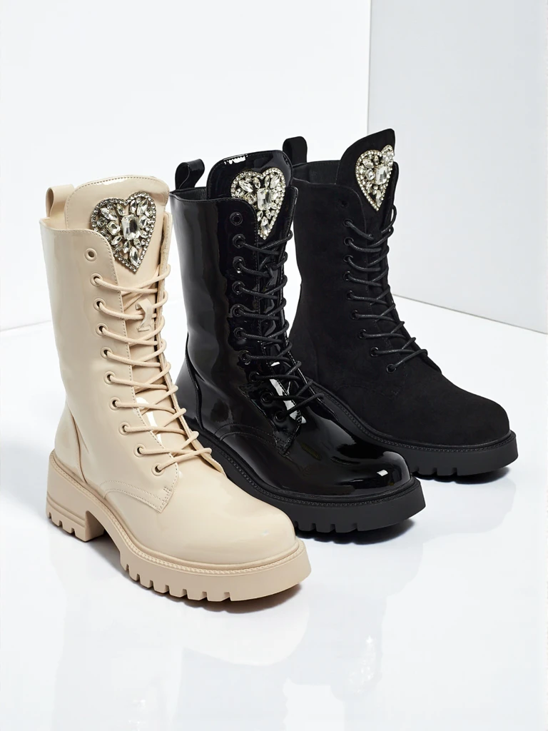 Bottines vernies à lacets pour femmes Emelune