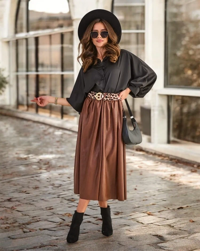 Jupe mi-longue en simili cuir pour femme Royalfashion