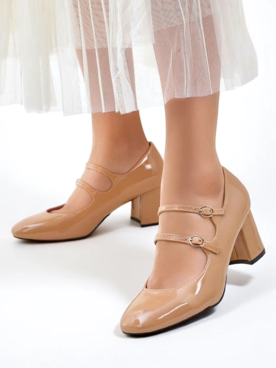 Royalfashion Chaussures à talons en cuir verni pour femmes avec des brides Ovinna