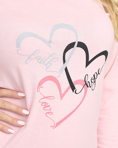 Pyjama 2 pièces Noël rose et gris avec cœurs - Vêtements