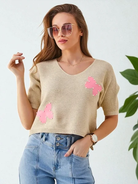 Royalfashion Pull court en coton pour femmes avec des papillons