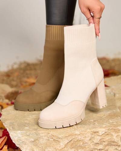 Royalfashion Cream Bottines Flexi à talon supérieur pour femmes