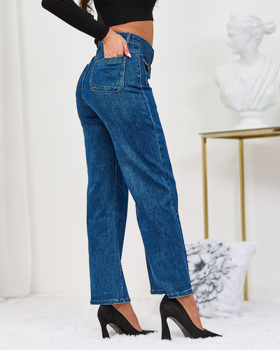 Royalfashion Pantalon large en denim bleu pour femme