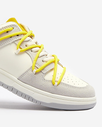 Baskets de sport pour femmes blanches et grises avec lacets jaunes Olierinc - Chaussures