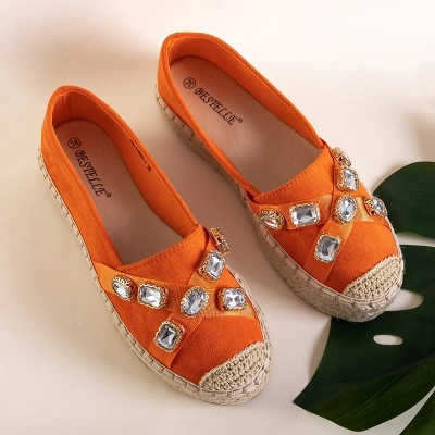 OUTLET Espadrilles femme orange avec cristaux Erilla - Chaussures