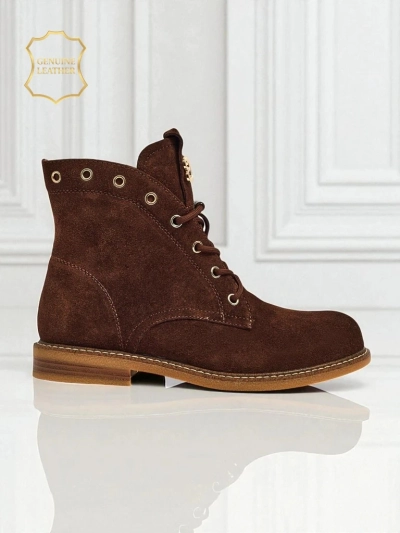 Bottines pour femmes Aurelia Romano en daim naturel - marron, avec fourrure