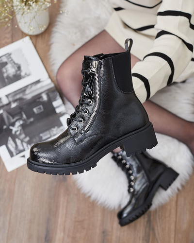 Royalfashion Black eco leather patent leather women's bagger boots Gaddaxa
