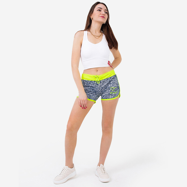 Short de sport femme gris et jaune fluo - Vêtements