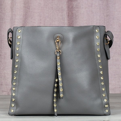 Grand sac à bandoulière gris avec clous - Sacs