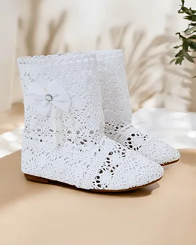 Royalfashion Bottes ajourées pour enfants avec nœud Geggis
