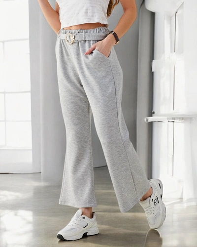 Royalfashion Pantalons larges en tissu pour femmes avec une ceinture décorative