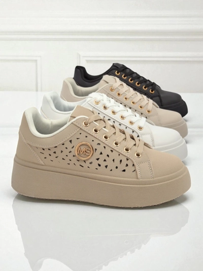 Cleo Ecru Platino – sneakers beiges à plateforme Royalfashion en cuir écologique