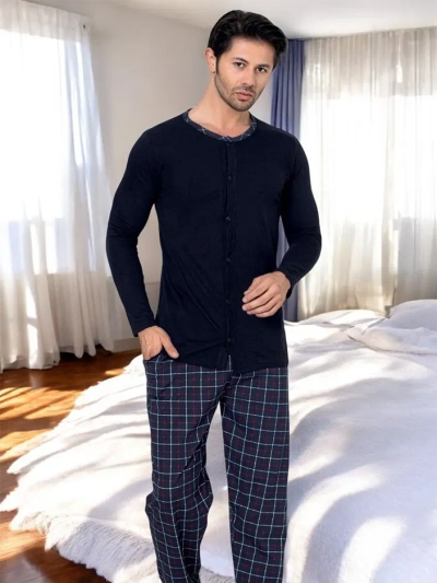 Pyjama en coton à carreaux Royalfashion pour hommes