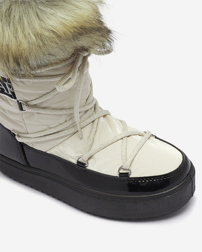 Bottes de neige noires et beiges pour femmes avec fourrure Lilitsa- Footwear