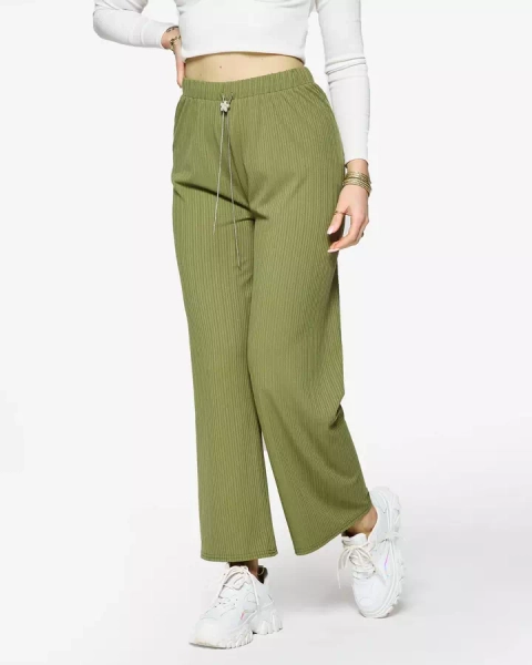 Pantalon large côtelé vert pour femme - Vêtements